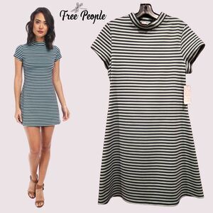 Free People Beach NEW NAVY COMBO Striped Mock Neck Mini Dress M